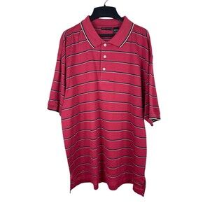 Statements Brand Men’s Pink Blue Striped Short Sleeve Golf Polo Button Shirt L